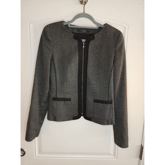 Tahari Gray Black Two Tone Shawl Lapel Zip Rayon Blend Lined Blazer Jacket Sz 6 - Picture 4 of 10